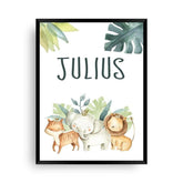 Niedliche Safaritiere | Namensbild Kinderzimmer - Wandschmuck-Shop.de