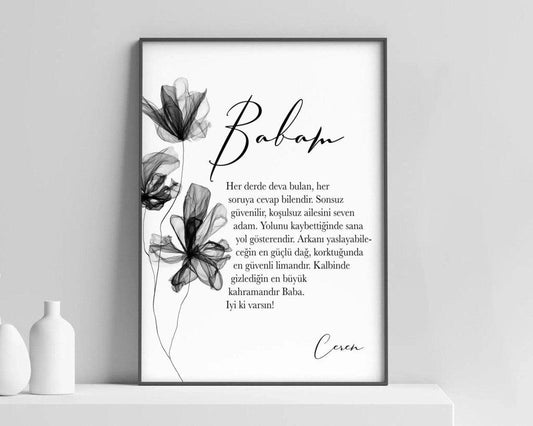 Babam | Schwarze Blumen | Elegantes Poster | Für Väter - Wandschmuck-Shop.de
