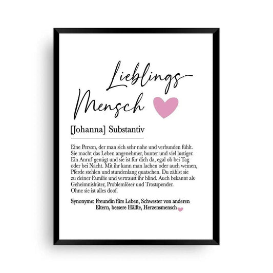 Definition Lieblingsmensch | Poster Lieblingsmensch - Wandschmuck-Shop.de
