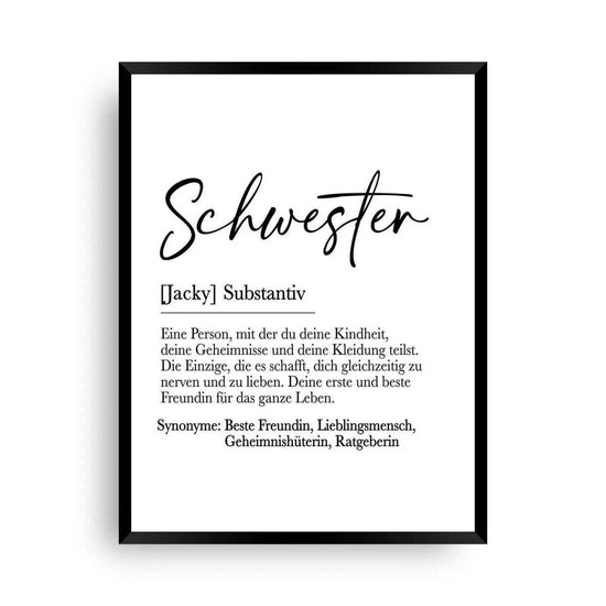 Geschenk Schwester | Definitions Poster - Die Definition einer Schwester - Wandschmuck-Shop.de