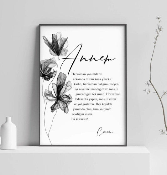 Poster Annem | Black Flower | Mutter mit schwarzen Blumen - Wandschmuck-Shop.de