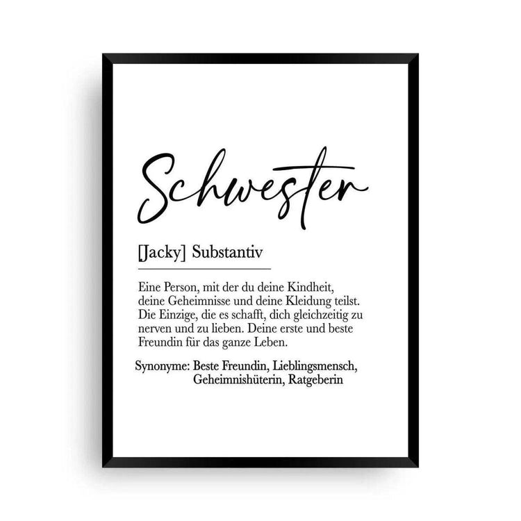Poster Schwester Definition | Personalisiertes Geschenk für die Schwester - Wandschmuck-Shop.de